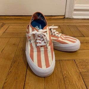 Vans Authentic Sneaker White and Coral Stripe Size 8.5 Womens